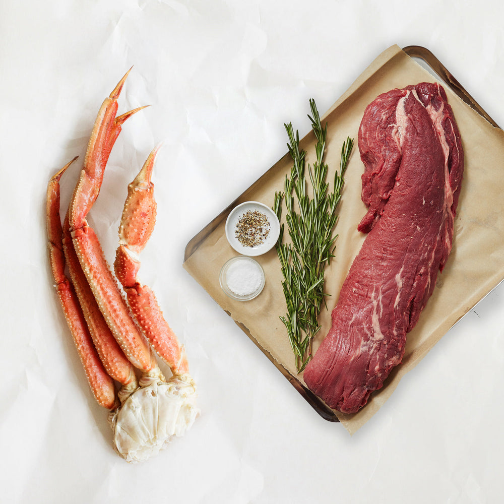 Steakhouse Surf & Turf Set: Snow Crab Clusters 4 lb + USDA Choice Beef Tenderloin 3.75–4.25 lb